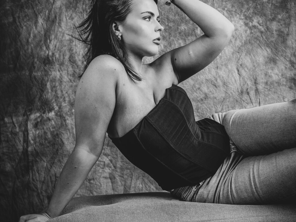 Elegant pose in black and white.